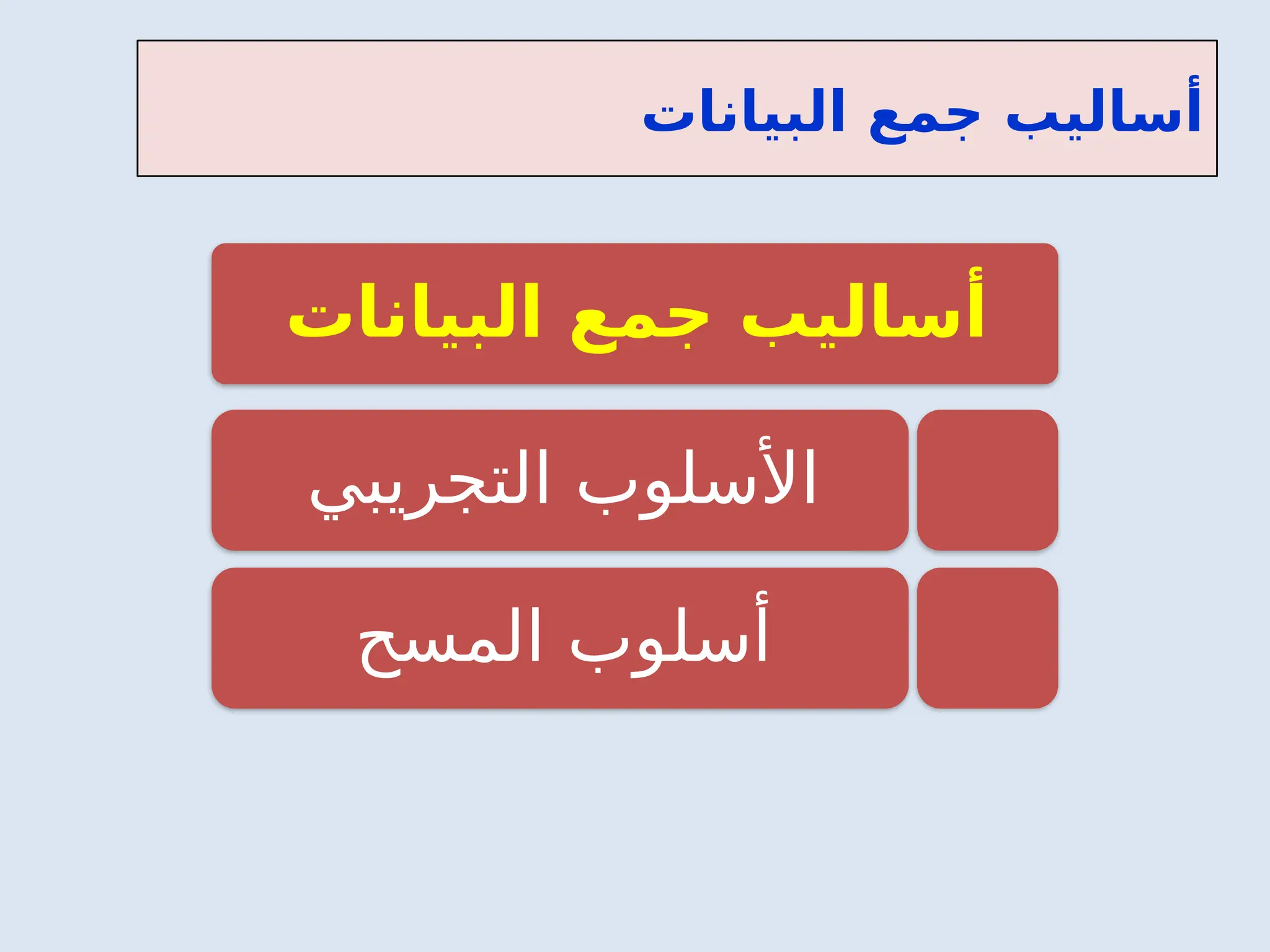 ‫البيانات‬ ‫جمع‬ ‫أساليب‬
‫البيانات‬ ‫جمع‬ ‫أساليب‬
‫التجريبي‬ ‫األسلوب‬
‫المسح‬ ‫أسلوب‬
 