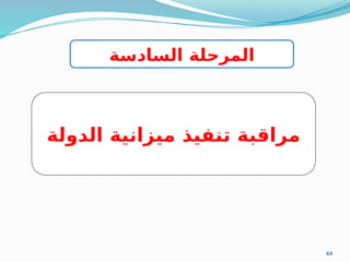 44
‫السادسة‬ ‫المرحلة‬
‫الدولة‬ ‫ميزانية‬ ‫تنفيذ‬ ‫مراقبة‬
 