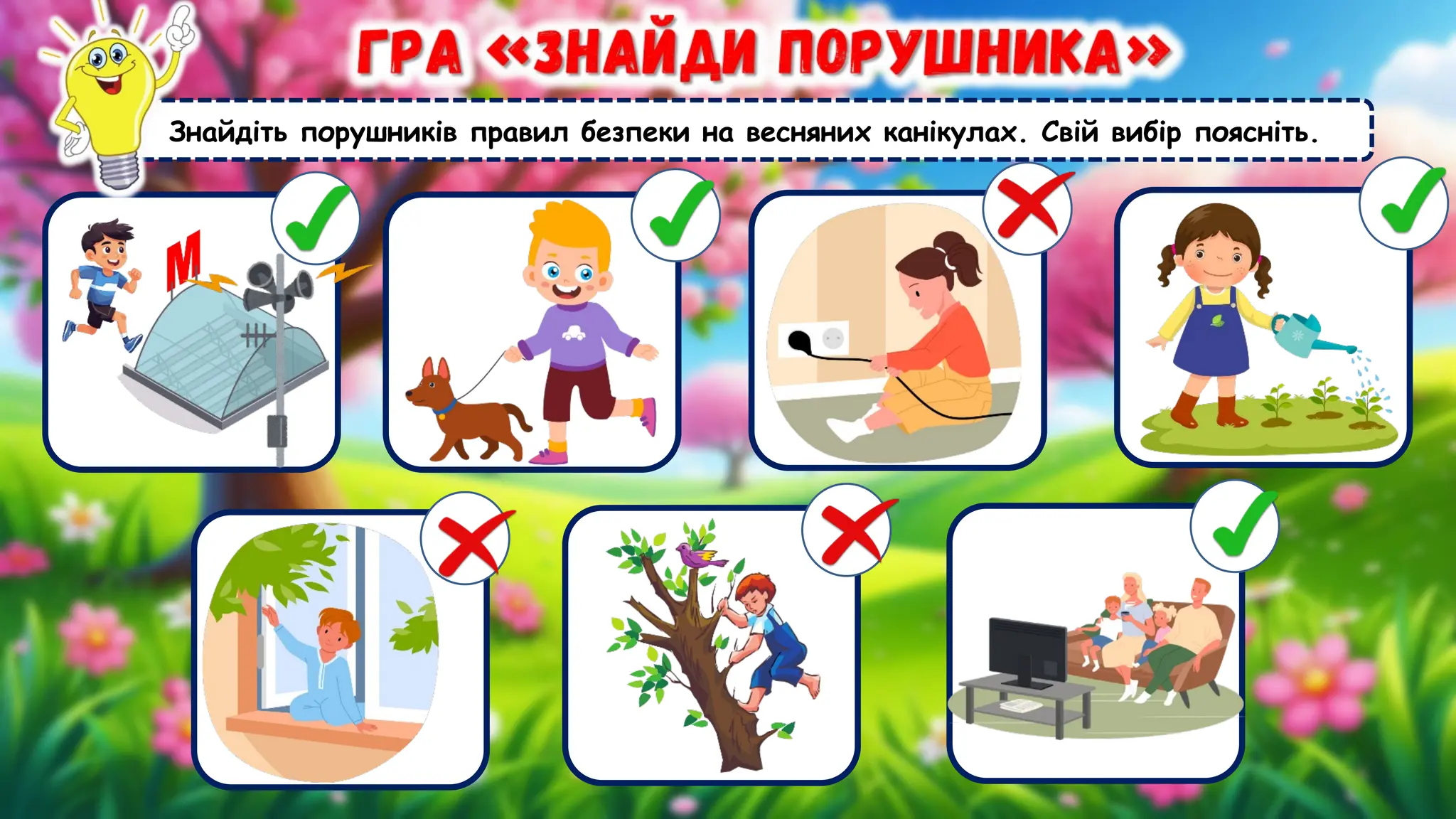 Знайдіть порушників правил безпеки на весняних канікулах. Свій вибір поясніть.
 