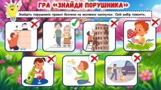 Знайдіть порушників правил безпеки на весняних канікулах. Свій вибір поясніть.
 