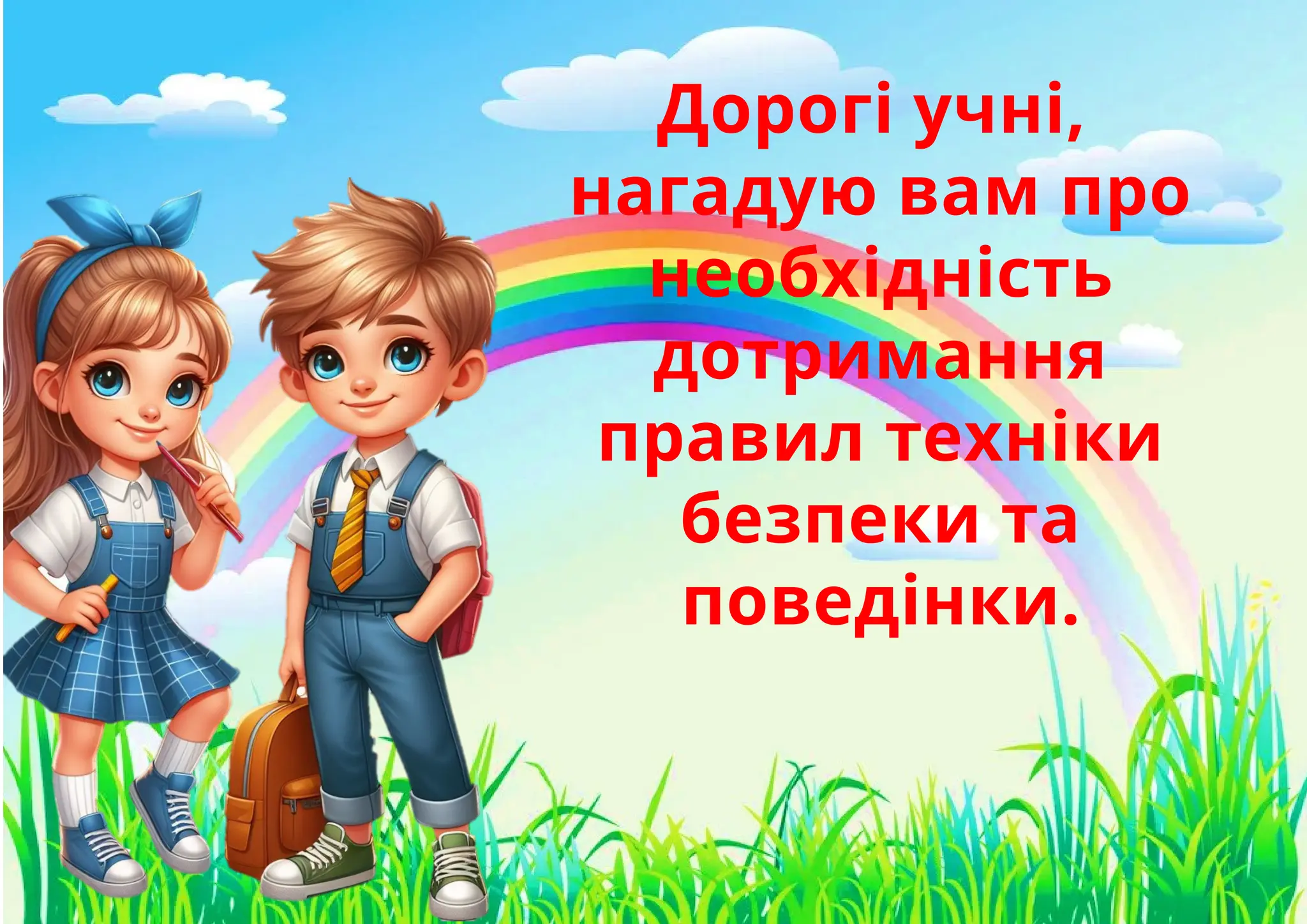 Дорогі учні,
нагадую вам про
необхідність
дотримання
правил техніки
безпеки та
поведінки.
 