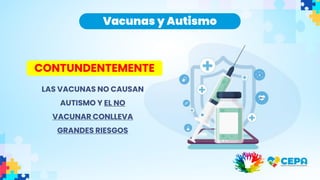 Vacunas y Autismo
LAS VACUNAS NO CAUSAN
AUTISMO Y EL NO
VACUNAR CONLLEVA
GRANDES RIESGOS
CONTUNDENTEMENTE
 