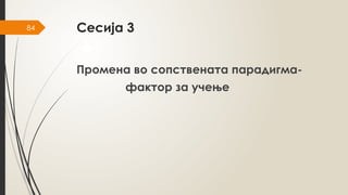 84 Сесија 3
Промена во сопствената парадигма-
фактор за учење
 