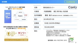 会社概要
シリーズB ラウンドにて 10億円調達
累計で15億円の資金調達
名称 株式会社カンリー
代表者 代表取締役 辰巳 衛・秋山 祐太朗
社外取締役 稲垣 裕介（株式会社UZABASE 代表取締役Co-CEO）
設立 2018年8月15日...
