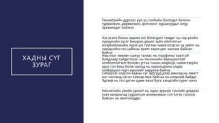 ХАДНЫ СҮГ
ЗУРАГ
, ,
Геометрийн дурсээс уул ус талбайн бэлэгдэл болсон
, ,
гурвалжин дөрвөлжин долгионт зураасуудыг илуу
эрхэмлэдэг байжээ.
Хээ угалз болон зарим нэг бэлэгдэлт тэмдэг нь тэр үеийн
,
хүмүүсийн сүсэг бишрэл домог зүйн ойлголтыг
илэрхийлэхийн зэрэгцээ түүгээр чимэглэгдсэн эд зүйлс нь
хүмүүсийн гоо сайхны эрэлт хэрэгцээг хангаж байсан
.
байна
/ /
Амьтныг зөвхөн хажуу талаас нь профиль хавтгай
байдлаар гүйдэтгэсэн нь техникийн бэрхшээлтэй
,
холбоотой мэт боловч угтаа танин мэдэхүй чимэглэхуйн
урог гол биш болж оронд нь харилцааны элдэв
.
хэлбэршил гарч ирснийг харуулж байна
Сибирээс олдсон хадны сүг зургууд дээр амьтад нь ямагт
.
нэг чиглэлд нэгэн хэмээр явж байгаа нь илэрхий байдаг
, .
Эдгээр нь гол даган цувж яваа буга хандгайн сурэг ажээ
,
Неолитийн үеийн урлагт нь одон зурхай сүнсийг дээдлэх
үзэл хандлагад суурилсан анимизмын сэтгэлгээ голлож
байсан нь ажиглагддаг.
 