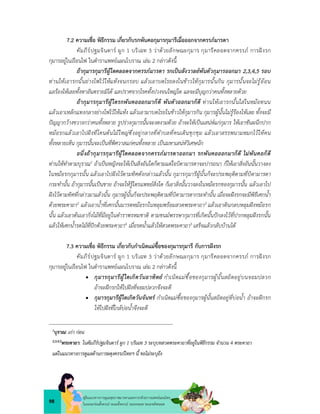 98
คูมือแนวทางการดูแลสุขภาพมารดาและทารกดวยการแพทยแผนไทย
ในระยะกอนตั้งครรภ ระยะตั้งครรภ ระยะคลอด ระยะหลังคลอด
7.2 ความเชื่อ พิธีกรรม เกี่ยวกับรกพันคอกุมารกุมารีเมื่อออกจากครรภมารดา
คัมภีรปฐมจินดาร ผูก 1 บริเฉท 3 วาดวยลักษณะกุมาร กุมารีคลอดจากครรภ การฝงรก
กุมารอยูในเรือนไฟ ในตำราแพทยแผนโบราณ เลม 2 กลาวดังนี้
ถากุมารกุมารีผูใดคลอดจากครรภมารดา รกเปนสังวาลยพันตัวกุมารออกมา 2,3,4,5 รอบ
ทานใหเอารกนั้นยางไฟไวใหแหงจนกรอบ แลวเอาบดโรยลงในขาวใหกุมารนั้นกิน กุมารนั้นจะไมรูออน
แลรองไหเลยทั้งหาอันตรายมิได แลปราศจากโรคทั้งปวงจนใหญโต แลจะมีบุญกวาคนทั้งหลายดวย
ถากุมารกุมารีผูใดรกพันคอออกมาก็ดี พันตัวออกมาก็ดี ทานใหเอารกนั้นใสในหมอทนน
แลวเอาเหล็กแทงกลางยางไฟไวใหแหง แลวเอามาบดโรยในขาวใหกุมารกิน กุมารผูนั้นไมรูรองไหเลย ทั้งจะมี
ปญญากวางขวางกวาคนทั้งหลาย รูปรางกุมารนั้นจะงดงามดวย ถาจะใหเปนเสนหแกกุมาร ใหเอาชันผนึกปาก
หมอรกแลวเอาไปฝงที่โคนตนไมใหญซึ่งอยูกลางที่ตำบลที่คนเดินชุกชุม แลวเอาสรรพนามหมกไวใหคน
ทั้งหลายเห็น กุมารนั้นจะเปนที่พิศวาสแกคนทั้งหลาย เปนมหาเสนหวิเศษนัก
อนึ่งถากุมารกุมารีผูใดคลอดจากครรภมารดาออกมา รกพันคอออกมาก็ดี ไมพันคอก็ดี
ทานใหทำตามบุราณ1 ถาเปนหญิงจะใหเปนสิ่งอันใดก็ตามแตใจบิดามารดาจะปารถนา ก็ใหเอาสิ่งอันนั้นวางลง
ในหมอรกกุมารนั้น แลวเอาไปฝงไวตามทิศดังกลาวแลวนั้น กุมารกุมารีผูนั้นก็จะประพฤติตามที่บิดามารดา
กระทำนั้น ถากุมารนั้นเปนชาย ถาจะใหรูไตรแพทยสิ่งใด ก็เอาสิ่งนั้นวางลงในหมอรกของกุมารนั้น แลวเอาไป
ฝงไวตามทิศที่กลาวมาแลวนั้น กุมารผูนั้นก็จะประพฤติตามที่บิดามารดากระทำนั้น เมื่อจะฝงรกจะมีพิธีเศกน้ำ
ดวยพระคาถา2 แลวเอาน้ำที่เศกนั้นมารดหมอรกในหลุมพรอมสวดพระคาถา3 แลวเอาดินกลบหลุมฝงหมอรก
นั้น แลวเอาตนเอากิ่งไมที่มีอยูในตำราพรหมชาติ ตามชนมพรรษากุมารที่เกิดนั้นปกลงไวที่ปากหลุมฝงรกนั้น
แลวใหเศกน้ำรดไมที่ปกดวยพระคาถา4 เมื่อรดน้ำแลวใหสวดพระคาถา5 เสร็จแลวกลับบานได
7.3 ความเชื่อ พิธีกรรม เกี่ยวกับกำเนิดแมซื้อของกุมารกุมารี กับการฝงรก
คัมภีรปฐมจินดาร ผูก 1 บริเฉท 3 วาดวยลักษณะกุมาร กุมารีคลอดจากครรภ การฝงรก
กุมารอยูในเรือนไฟ ในตำราแพทยแผนโบราณ เลม 2 กลาวดังนี้
 กุมารกุมารีผูใดเกิดวันอาทิตย กำเนิดแมซื้อของกุมารผูนั้นสถิตอยูบนจอมปลวก
ถาจะฝกรกใหไปฝงที่จอมปลวกจึงจะดี
 กุมารกุมารีผูใดเกิดวันจันทร กำเนิดแมซื้อของกุมารผูนั้นสถิตอยูที่บอน้ำ ถาจะฝกรก
ใหไปฝงที่ใกลบอน้ำจึงจะดี
1
บุราณ: เกา กอน
2,3,4,5
พระคาถา: ในคัมภีรปฐมจินดาร ผูก 1 บริเฉท 3 ระบุบทสวดพระคาถาที่อยูในพิธีกรรม จำนวน 4 พระคาถา
แตในแนวทางการดูแลดานการผดุงครรภไทยฯ นี้ ขอไมระบุถึง
 