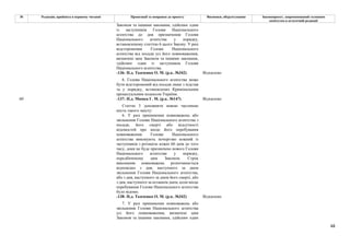 48
№ Редакція, прийнята в першому читанні Пропозиції та поправки до проекту Висновки, обґрунтування Законопроект, запропонований головним
комітетом в остаточній редакції
Законом та іншими законами, здійснює один
із заступників Голови Національного
агентства до дня призначення Голови
Національного агентства у порядку,
встановленому статтею 6 цього Закону. У разі
відсторонення Голови Національного
агентства від посади усі його повноваження,
визначені цим Законом та іншими законами,
здійснює один із заступників Голови
Національного агентства.
-136- Н.д. Ткаченко О. М. (р.к. №342) Відхилено
6. Голова Національного агентства може
бути відсторонений від посади лише з підстав
та у порядку, встановлених Кримінальним
процесуальним кодексом України.
-137- Н.д. Мамка Г. М. (р.к. №147) Відхилено
Статтю 3 доповнити новою частиною
шість такого змісту:
6. У разі припинення повноважень або
звільнення Голови Національного агентства з
посади, його смерті або відсутності
відомостей про місце його перебування
повноваження Голови Національного
агентства виконують почергово кожний із
заступників з ротацією кожні 60 днів до того
часу, доки не буде призначено нового Голови
Національного агентства у порядку,
передбаченому цим Законом. Строк
виконання повноважень розпочинається
відповідно з дня, наступного за днем
звільнення Голови Національного агентства,
або з дня, наступного за днем його смерті, або
з дня, наступного за останнім днем, коли місце
перебування Голови Національного агентства
було відомо.
-138- Н.д. Ткаченко О. М. (р.к. №342) Відхилено
60
7. У разі припинення повноважень або
звільнення Голови Національного агентства
усі його повноваження, визначені цим
Законом та іншими законами, здійснює один
 