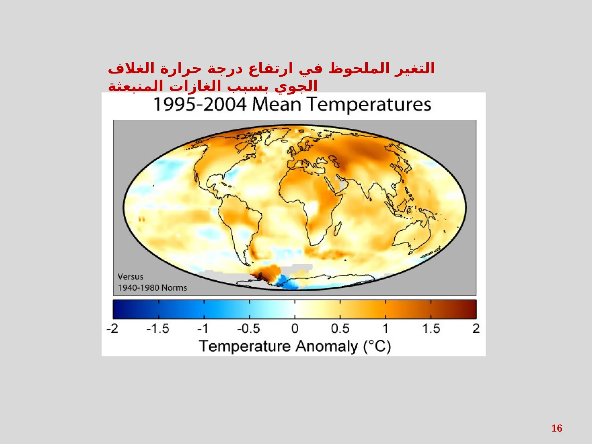 16
‫الغالف‬ ‫حرارة‬ ‫درجة‬ ‫ارتفاع‬ ‫في‬ ‫الملحوظ‬ ‫التغير‬
‫المنبعثة‬ ‫الغازات‬ ‫بسبب‬ ‫الجوي‬
 