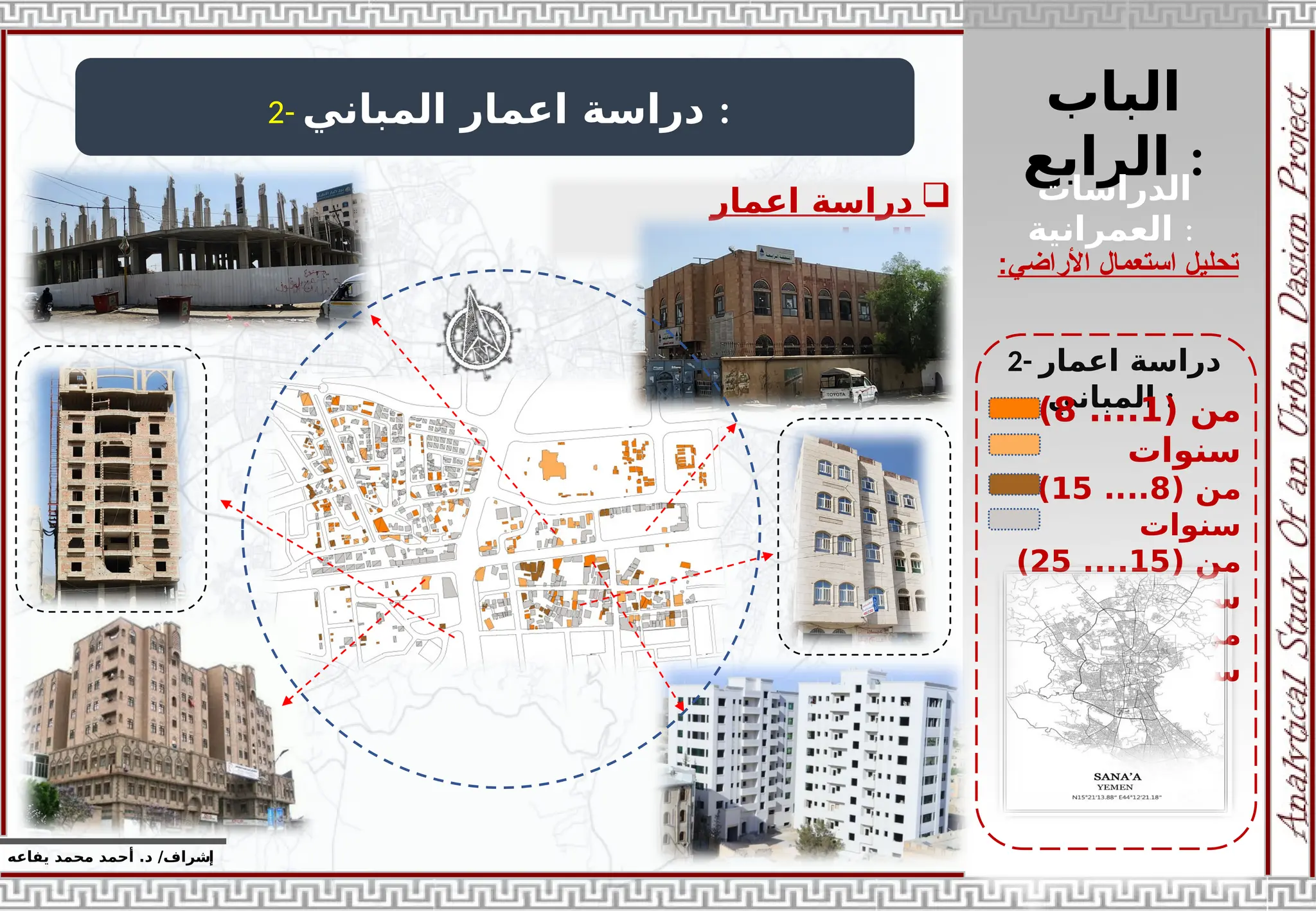 ‫الباب‬
‫الرابع‬ :
‫إ‬
‫يفاعه‬ ‫محمد‬ ‫أحمد‬ .‫د‬ /‫شراف‬
‫األراضي‬ ‫استعمال‬ ‫تحليل‬
:
2- ‫المباني‬ ‫اعمار‬ ‫دراسة‬ :

‫اعمار‬ ‫دراسة‬
‫المباني‬
:
2- ‫اعمار‬ ‫دراسة‬
‫المباني‬ :
‫الدراسات‬
‫العمرانية‬ :
( ‫من‬
1
....
8
)
‫سنوات‬
( ‫من‬
8
....
15
)
‫سنوات‬
( ‫من‬
15
....
25
)
‫سنوات‬
( ‫من‬
25
....
50
)
‫سنوات‬
 