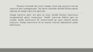 Ходоод гэдэсний зам гэдэгт амаар, хэлэн дор, шулуун гэдсээр
хэрэглэх арга хамаарагдана. Эдгээрээс хамгийн эртний бөгөөд өргөн
тархсан нь амаар хэрэгэлэх арга юм.
Амаар хэрэглэх арга: энэ арга нь илүү энгийн бөгөөд хэрэглэхэд
тохиромжтой аргад тооцогддог. Эмийг хэрэглэж байгаа арга нь
тухайн эмийн шимэгдэлт ба эмчилгээний үр дүнд онцгой нөлөө
үзүүлдэг. Амаар хэрэглэсэн эм нь ходоод гэдсэнд харьцангуй удаан
шимэгддэг.
 