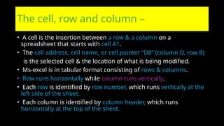Definition Of Cell In Computer 𝗠𝗦-𝗘𝗫𝗖𝗘𝗟. Class 7 ICT Chapter-4 PPT | PPTX
