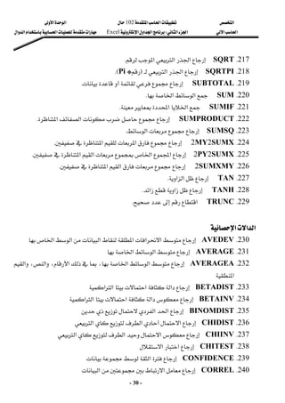 ‫א‬

‫א‬‫א‬
102

‫א‬‫א‬
‫א‬‫א‬
‫א‬‫א‬
W
‫א‬‫א‬‫א‬
Excel
‫א‬‫א‬‫א‬‫א‬‫א‬
-
30
-
217
K
SQRT
‫א‬‫א‬‫א‬
K
 
218
K
SQRTPI
‫א‬‫א‬
F

G
Pi
KE
 
219
K
SUBTOTAL





K
 
220
K
SUM

‫א‬‫א‬
K
 
221
K
SUMIF

‫א‬‫א‬
K
 
222
K
SUMPRODUCT


‫א‬‫א‬
K
 
223
K
SUMSQ

‫א‬
K
 
224
K
SUMX
2
MY
2

‫א‬‫א‬
K
 
225
K
SUMX
2
PY
2


‫א‬‫א‬‫א‬‫א‬
K
 
226
K
SUMXMY
2

‫א‬‫א‬
K
 
227
K
TAN

‫א‬‫א‬
K
 
228
K
TANH

‫א‬‫א‬
K
 
229
K
TRUNC

‫א‬


K
 
 
‫א‬‫א‬‫א‬
 
230
K
AVEDEV
‫א‬‫א‬‫א‬
‫א‬‫א‬‫א‬
 
231
K
AVERAGE
‫א‬‫א‬
 
232
K
AVERAGEA
‫א‬،‫א‬،‫א‬،‫א‬‫א‬
‫א‬
 
233
K
BETADIST
‫א‬‫א‬‫א‬‫א‬
 
234
K
BETAINV
‫א‬‫א‬‫א‬‫א‬

 
235
K
BINOMDIST
‫א‬‫א‬
 
236
K
CHIDIST
‫א‬‫א‬‫א‬
 
237
K
CHIINV
‫א‬
‫א‬‫א‬
 
238
K
CHITEST
‫א‬‫א‬
 
239
K
CONFIDENCE
‫א‬
 
240
K
CORREL
‫א‬
‫א‬
 
 