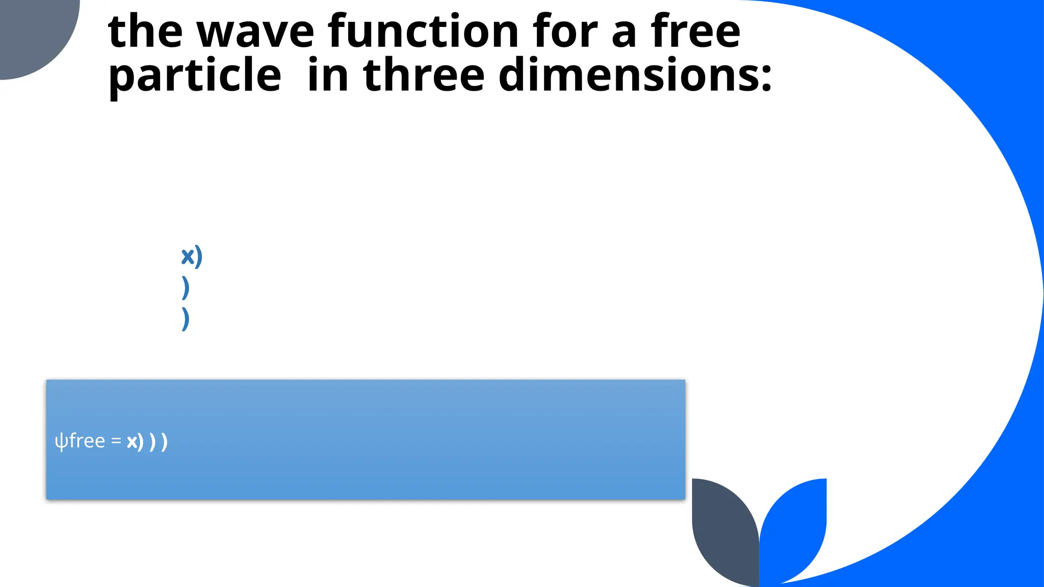the wave function for a free
particle in three dimensions:
x)
)
)
ψfree​= x) ) )
 