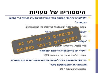 ‫טעויות‬ ‫של‬ ‫היסטוריה‬

‫בתחום‬ ‫דרך‬ ‫כפריצת‬ ‫אליו‬ ‫להתייחס‬ ‫שנוכל‬ ‫מכדי‬ ‫חסרונות‬ ‫מדי‬ ‫יותר‬ ‫יש‬ ‫"לטלפון‬
"‫התקשורת‬
-‫ב‬
1876
.‫הטלפון‬ ‫ממציא‬ ,‫בל‬ ‫לאלכסנדר‬ ‫מסרבת‬ ‫יוניון‬ ‫ווסטרן‬ ‫חברת‬

"‫יעופו‬ ‫לא‬ ‫פעם‬ ‫אף‬ ‫מאוויר‬ ‫כבדות‬ ‫"מכונות‬
-‫ב‬ ‫קובע‬ ‫והפיזיקאים‬ ‫המתמטיקאים‬ ‫מגדולי‬ ,‫קלווין‬ ‫הלורד‬
1895

"‫סיכוי‬ ‫חסר‬ ‫ערפל‬ ‫מאשר‬ ‫יותר‬ ‫לא‬ ‫הוא‬ ‫"הקולנוע‬
-‫ה‬ ‫המאה‬ ‫של‬ ‫הקולנוע‬ ‫שחקני‬ ‫גדול‬ ,‫צ'אפלין‬ ‫צ'רלי‬
20
-‫ב‬ ‫דעתו‬ ‫את‬ ‫מביע‬ ,
1916

"‫התממשות‬ ‫יכולת‬ ‫כל‬ ‫חסרת‬ ‫בדיחה‬ ‫הוא‬ ‫"היטלר‬
‫בשנת‬ ‫מרגיעים‬ ‫בכירים‬ ‫פוליטיים‬ ‫מומחים‬
1929

‫שישחררו‬ ‫מנת‬ ‫על‬ ‫וסיגריות‬ ‫סיגרים‬ ‫הם‬ ‫לאסטמה‬ ‫ביותר‬ ‫המתאימות‬ ‫התרופות‬
‫שיעול‬ ‫באמצעות‬ ‫מהראות‬ ‫האוויר‬ ‫את‬
-‫ה‬ ‫בשנות‬ ‫בכירים‬ ‫רופאים‬
20
‫ם‬‫ג‬ ‫ם‬‫ה‬ ‫ר‬‫ת‬‫ו‬‫י‬‫ב‬ ‫ם‬‫י‬‫ח‬‫מ‬‫ו‬‫מ‬‫ה‬
‫ם‬‫מ‬‫ו‬‫ח‬‫ת‬‫ב‬ ‫ר‬‫ת‬‫ו‬‫י‬‫ב‬ ‫ם‬‫י‬‫ע‬‫ב‬‫ו‬‫ק‬‫מ‬‫ה‬
 