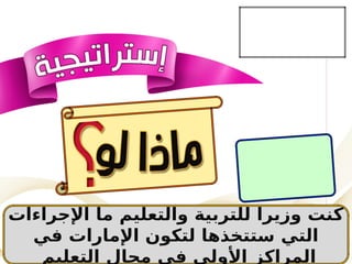 ‫اإلجراءات‬ ‫ما‬ ‫والتعليم‬ ‫للتربية‬ ‫وزيرا‬ ‫كنت‬
‫في‬ ‫اإلمارات‬ ‫لتكون‬ ‫ستتخذها‬ ‫التي‬
‫التعليم‬ ‫مجال‬ ‫في‬ ‫األولى‬ ‫المراكز‬
 