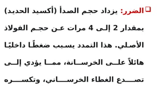 
:‫الضرر‬
)‫د‬R
‫ي‬‫الحد‬ ‫يد‬R
‫س‬‫(أك‬ ‫دأ‬R
‫ص‬‫ال‬ ‫م‬R
‫ج‬‫ح‬ ‫يزداد‬
‫بمقدار‬
2
‫ى‬R‫إل‬
4
‫الفوالذ‬ ‫م‬R‫حج‬ ‫ن‬R‫ع‬ ‫مرات‬
‫ا‬Rً‫ي‬‫داخل‬ ‫ا‬Rً‫ضغط‬ ‫بب‬R‫يس‬ ‫التمدد‬ ‫هذا‬ .‫لي‬R‫األص‬
‫ى‬RRR‫إل‬ ‫يؤدي‬ ‫ا‬RRR‫مم‬ ،‫انة‬RRR‫الخرس‬ ‫ى‬RRR‫عل‬ ً‫هائال‬
‫ره‬RRRR‫وتكس‬ ،‫اني‬RRRR‫الخرس‬ ‫الغطاء‬ ‫دع‬RRRR‫تص‬
 