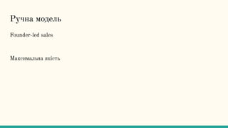 Ручна модель
Founder-led sales
Максимальна якість
 