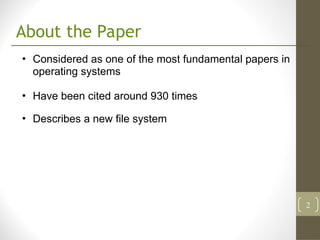 In-Depth Analysis of the Fast File System for Unix: Design and ...