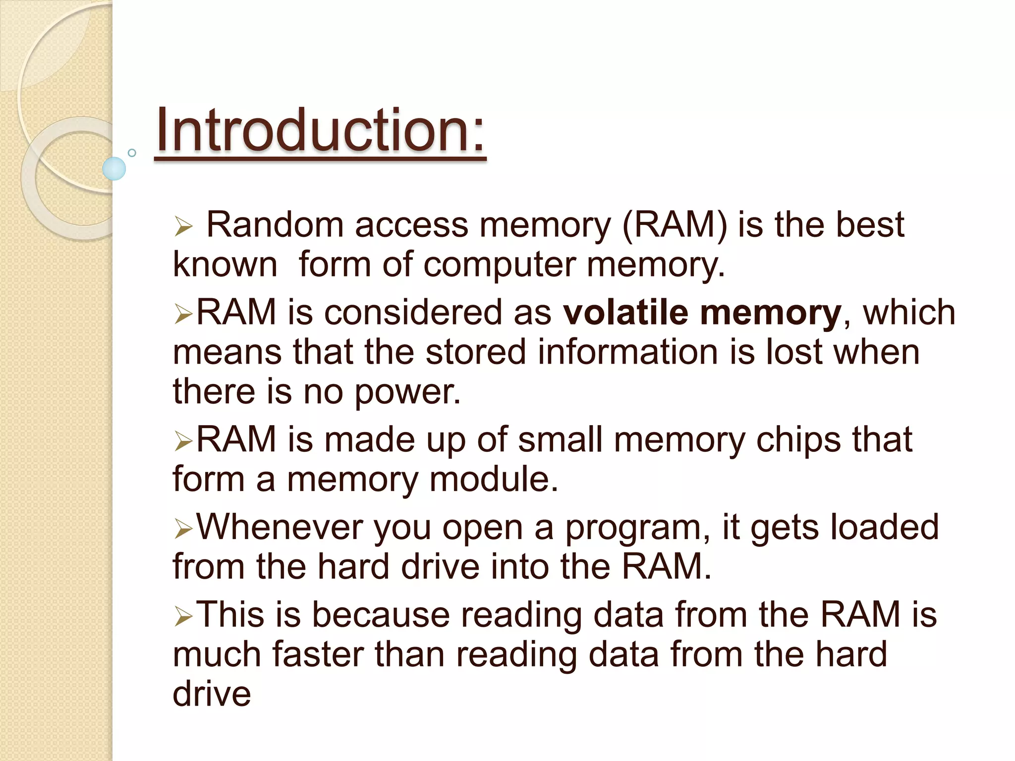 Random access memory | PPTX | Data Storage and Warehousing | Computing