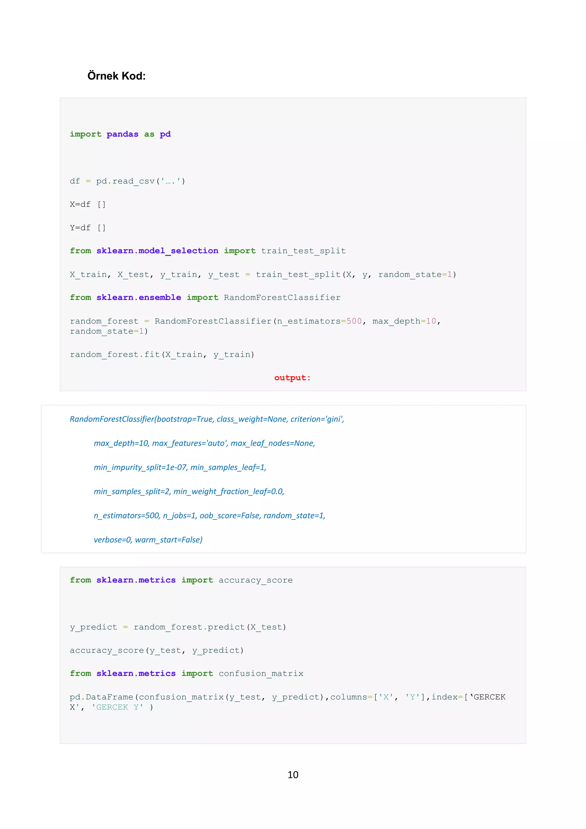 Python - Rastgele Orman(Random Forest) Parametreleri | PDF