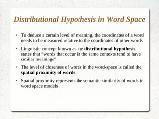 Word Space Models and Random Indexing