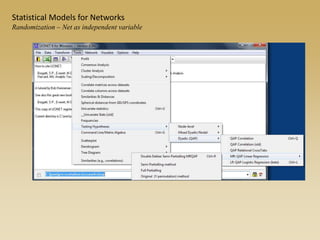 Statistical Models for Networks
Randomization – Net as independent variable
 