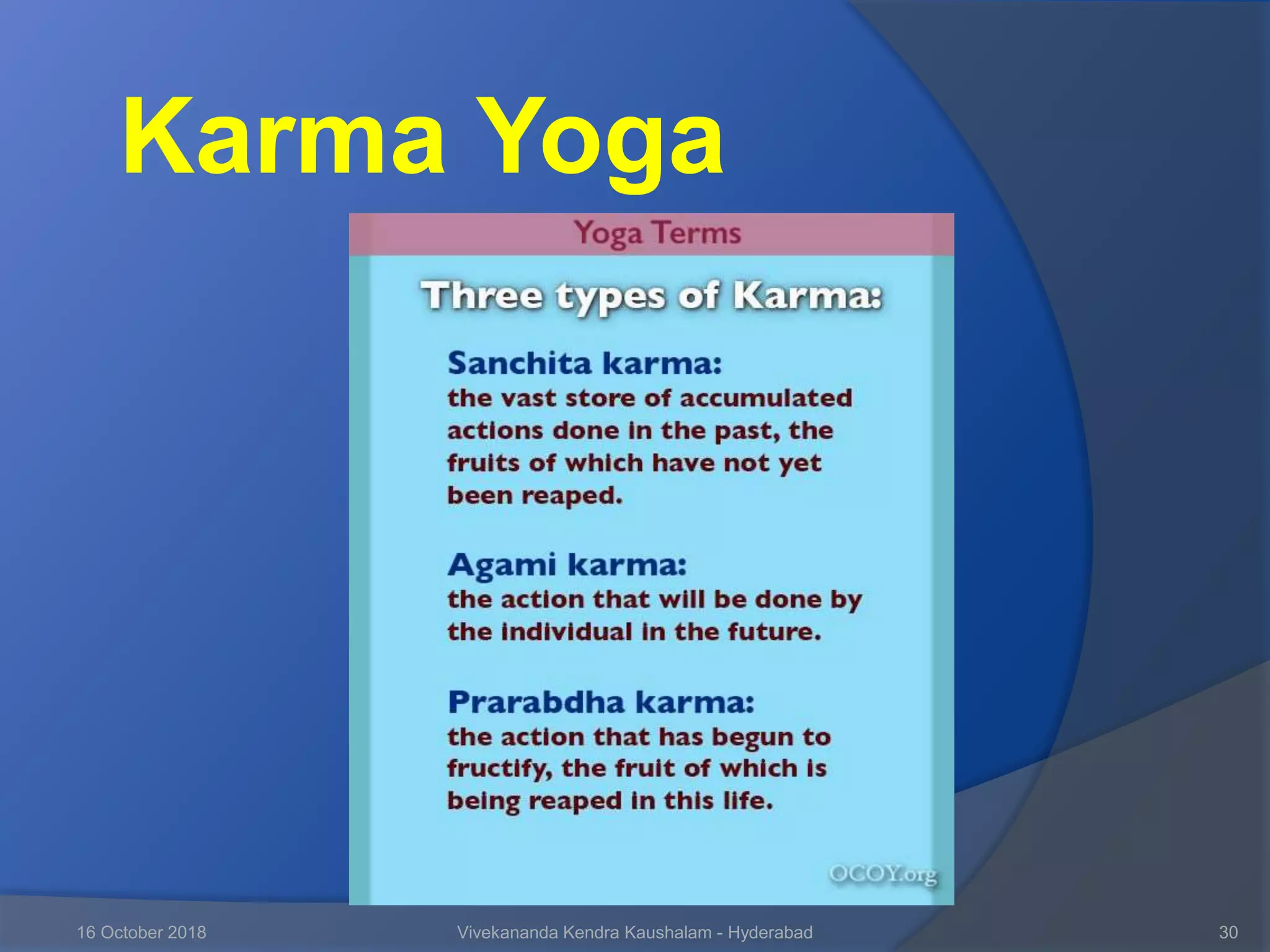 16 October 2018 Vivekananda Kendra Kaushalam - Hyderabad 30
Karma Yoga
 