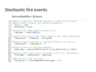 Stochastic fire events
   Burn probability = 40 years
 