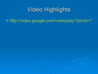 Video Highlights http://video.google.com/videoplay?docid=7584482474949003545&q=randy+moss&total=479&start=0&num=10&so=0&type=search&plindex=1 