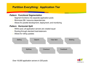 Partition Everything: Application Tier

Pattern: Functional Segmentation
   – Segment functions into separate application ...