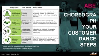 RANDY FRISCH | @RandyFrisch
CHOREOGRA
PH
YOUR
CUSTOMER
DANCE
STEPS
ABE
Source: Not Yet The New Normal: ABM Must Evolve Into
Account-Based Engagement Forrester report
 