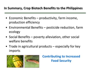 Biotechnology’s Contributions to Increased Philippine Food Security