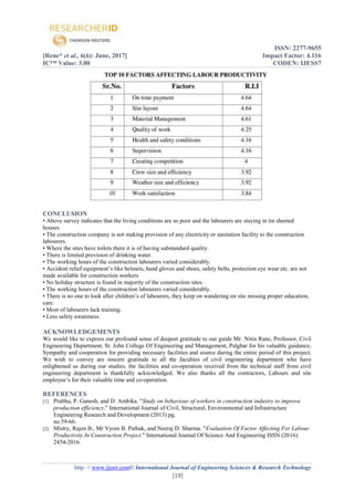 STUDY OF EFFECTS OF LABOUR PRODUCTIVITY ON CONSTRUCTION PROJECTS | PDF