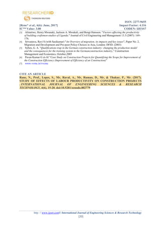 STUDY OF EFFECTS OF LABOUR PRODUCTIVITY ON CONSTRUCTION PROJECTS | PDF