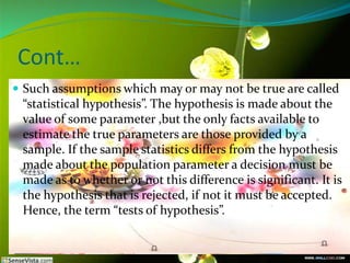 Hypothesis testing: A single sample test | PPTX