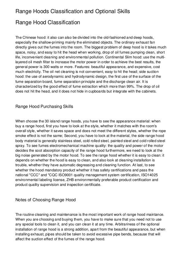 Range Hoods Classification and Optional Skills