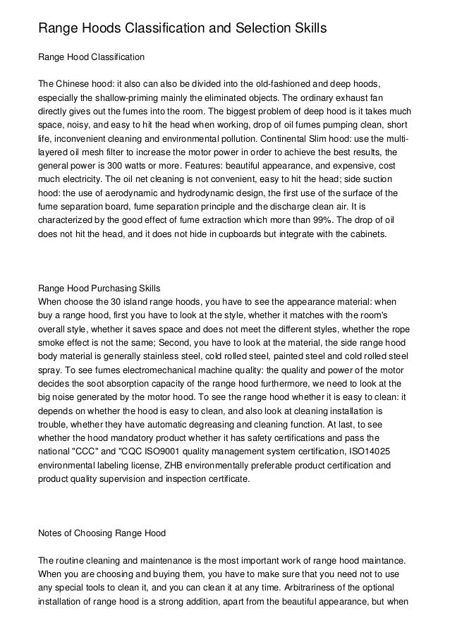 Range Hoods Classification and Selection Skills