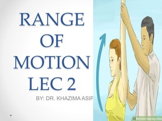 RANGE
OF
MOTION
LEC 2
BY: DR. KHAZIMA ASIF
 