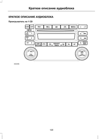 Краткое описание аудиоблока 
КРАТКОЕ ОПИСАНИЕ АУДИОБЛОКА 
Проигрыватель на 1 CD 
E83496 
129 
 
