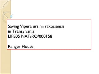 Saving Vipera ursinii rakosiensis  in Transylvania LIFE05 NAT/RO/000158 Ranger House 