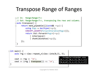 Transpose Range of Ranges
Copyright Eric Niebler 2015
 