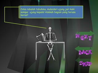Coba rabalah tubuhmu, mulaidari ujung jari kaki 
sampai ujung kepala! Adakah bagian yang terasa 
keras? 
 
