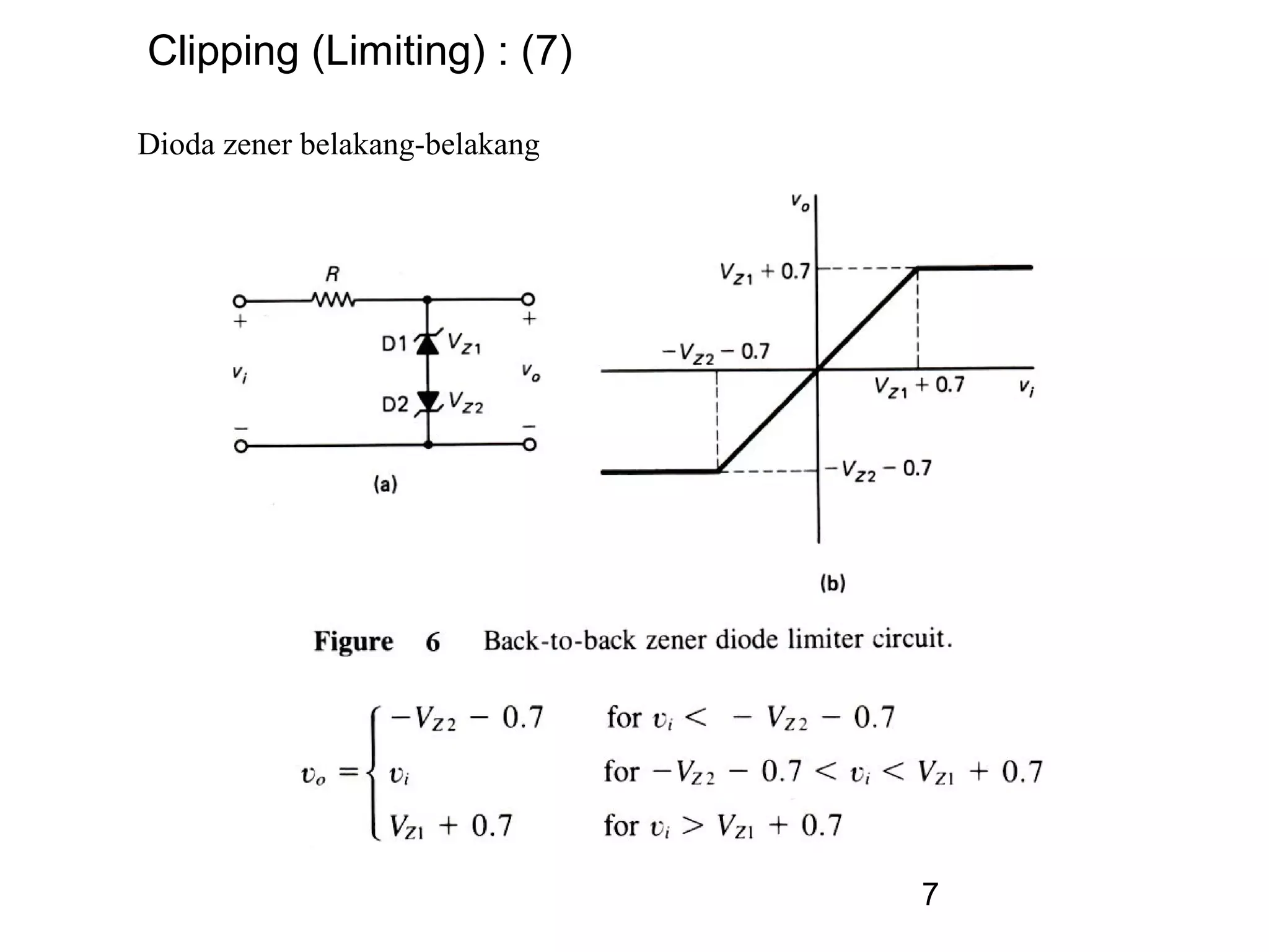 7
Clipping (Limiting) : (7)
Dioda zener belakang-belakang
 
