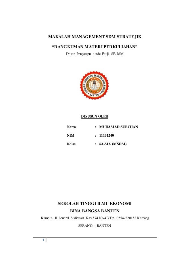Rangkuman Makalah Muhamad Subchan 11131240 6 Ma Msdm