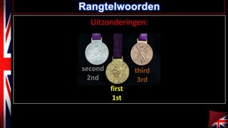 Rangtelwoorden
Uitzonderingen:

second
2nd

third
3rd
first
1st

 