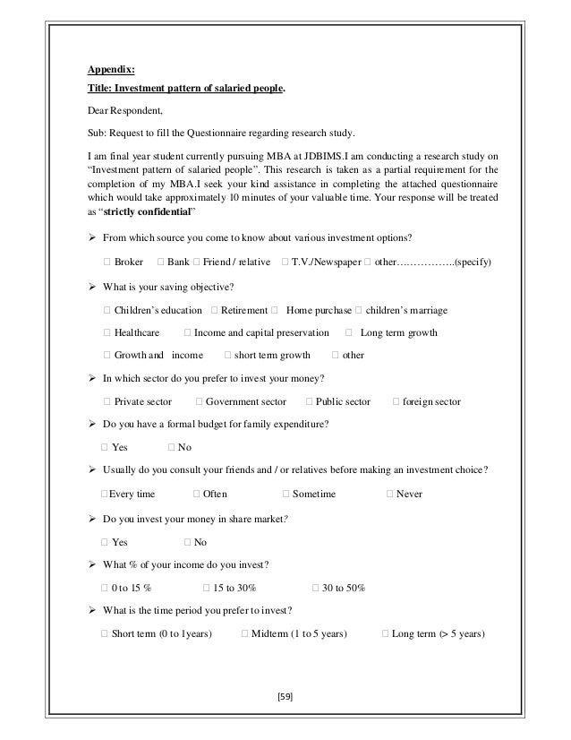 investment pattern of salaried individuals investor questionnaire template