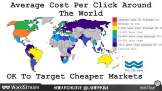 OK To Target Cheaper Markets
Average Cost Per Click Around
The World
Greater than US Average CPC
Average US CPC
1-20% Less...