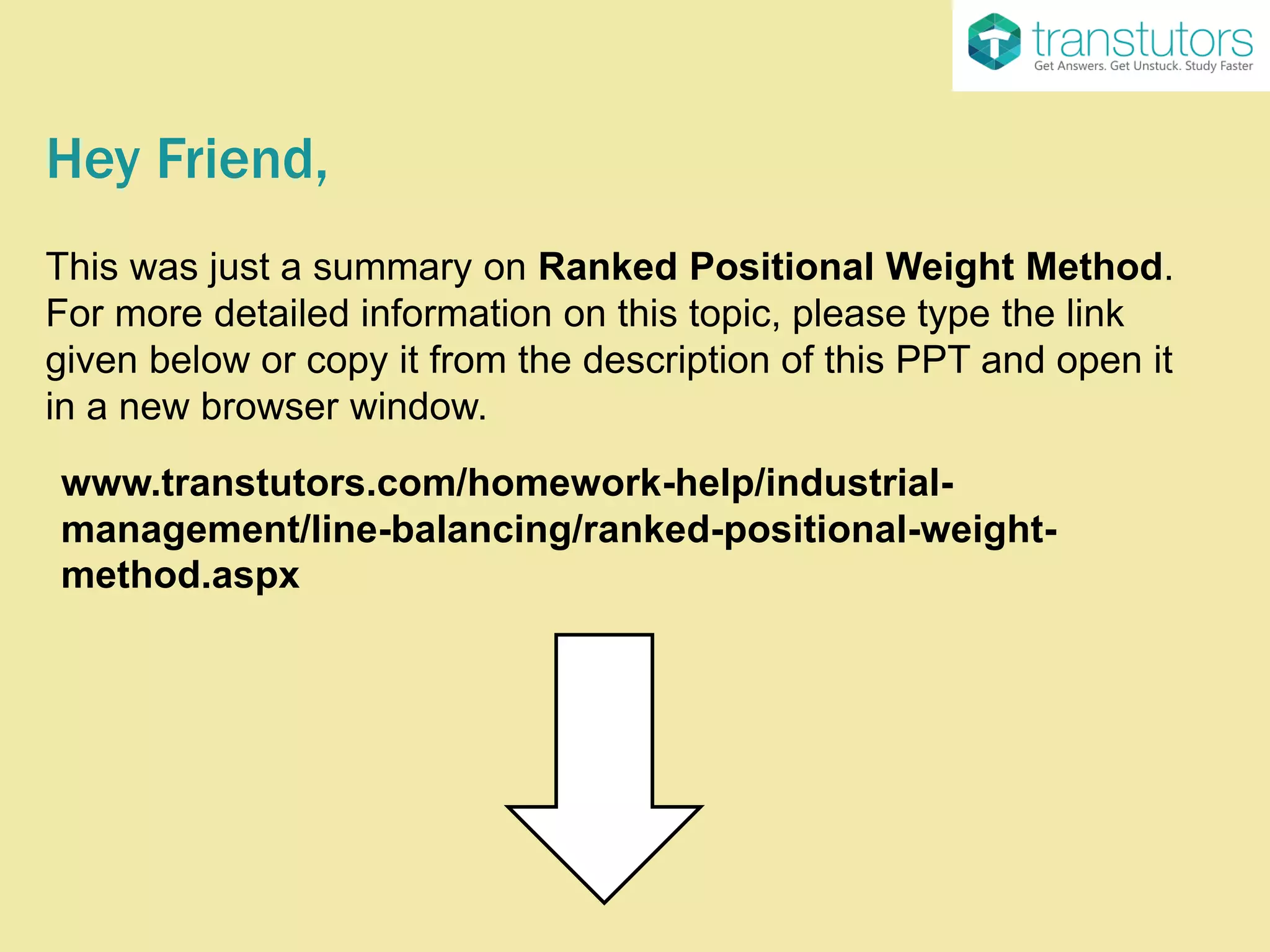 Ranked Positional Weight Method Management PPT