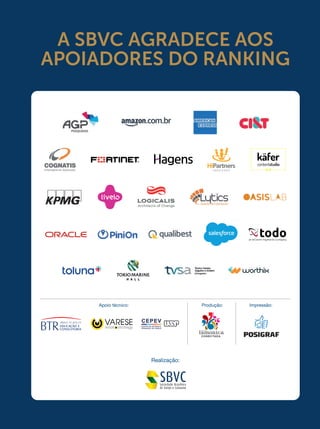 A SBVC AGRADECE AOS
APOIADORES DO RANKING
Realização:
Apoio técnico: Impressão:
Produção:
käfer
contentstudio
 