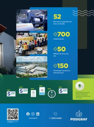 O Selo Carbono Zero, quando
aplicado, comprova que as
emissões de tCO2e para a
impressão desse material foram
neutralizadas.
O Selo Carbono Zero
1997
2000
2007
2014
2019
2021
posigraf.com.br
41 3212-5400
/posigraf
Colaboradores
700
Premiações nacionais e
internacionais
150
Mil metros quadrados de
área construída
52
Milhões de livros por
ano
50
Procure por nossos produtos certificados FSC
 